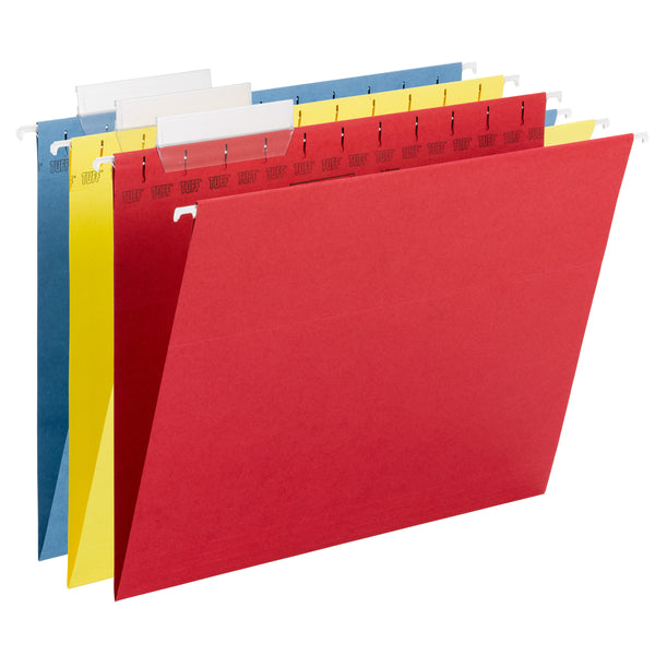 Smead TUFF® Hanging File Folder with Easy Slide™ Tab, 1/3-Cut Sliding Tab, Letter Size, Assorted Colors, 15 per Box (64040)