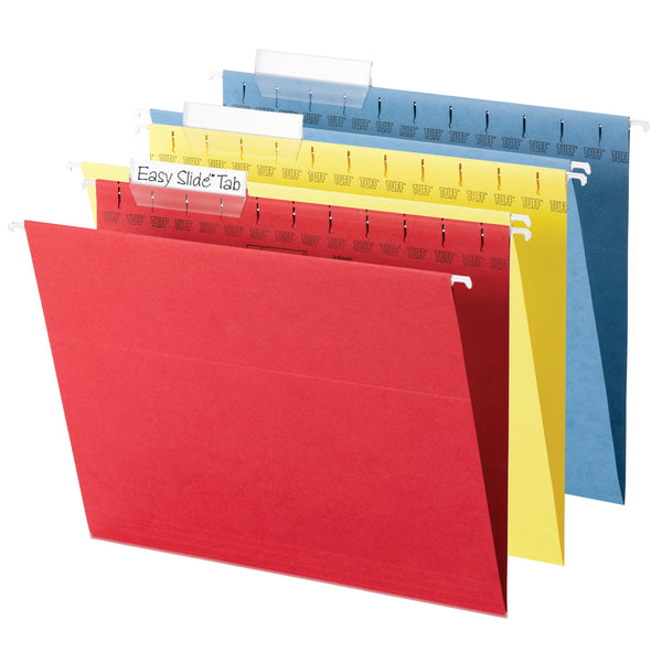 Smead TUFF® Hanging File Folder with Easy Slide™ Tab, 1/3-Cut Sliding Tab, Letter Size, Assorted Colors, 15 per Box (64040)