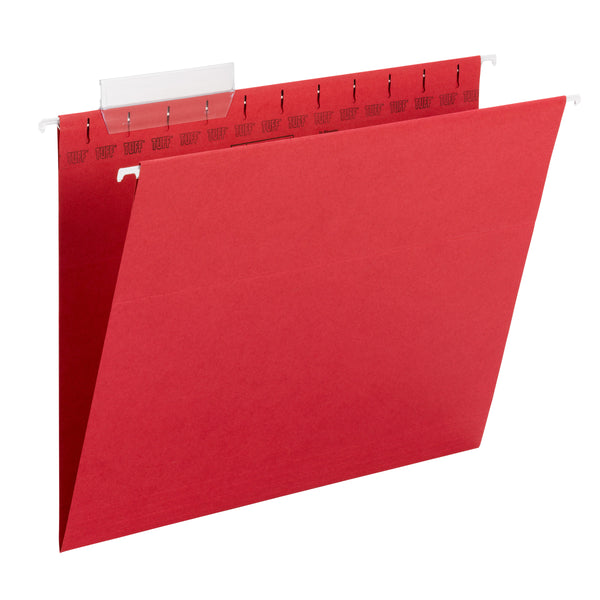 Smead TUFF® Hanging File Folder with Easy Slide™ Tab, 1/3-Cut Sliding Tab, Letter Size, Red, 18 per Box (64043)