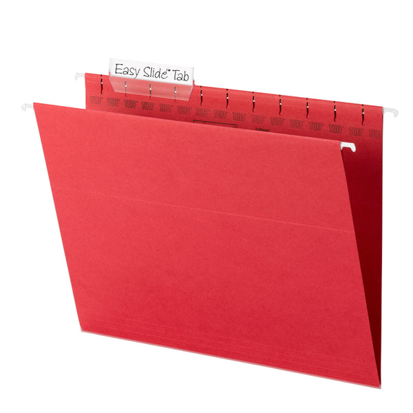 Smead TUFF® Hanging File Folder with Easy Slide™ Tab, 1/3-Cut Sliding Tab, Letter Size, Red, 18 per Box (64043)