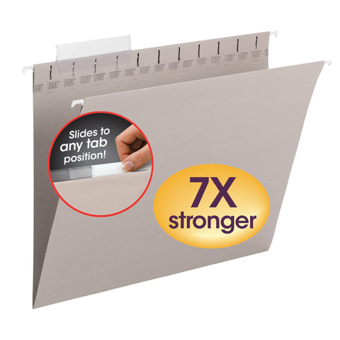 Smead TUFF® Hanging File Folder with Easy Slide™ Tab, 1/3-Cut Sliding Tab, Letter Size, Steel Gray, 18 per Box (64092)