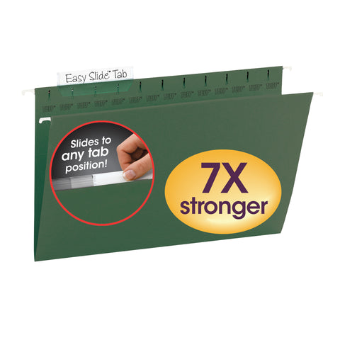 Smead TUFF® Hanging File Folder with Easy Slide™ Tab, 1/3-Cut Sliding Tab, Legal Size, Standard Green, 20 per Box (64136)