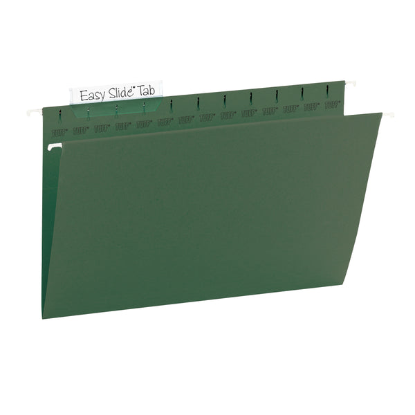 Smead TUFF® Hanging File Folder with Easy Slide™ Tab, 1/3-Cut Sliding Tab, Legal Size, Standard Green, 20 per Box (64136)