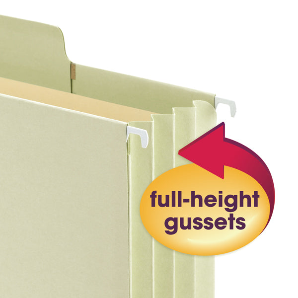 Smead FasTab® Hanging File Pocket with Full-Height Gusset, 3-1/2" Expansion, 1/3-Cut Built-in Tab, Letter Size, Moss, 9 per Box  (64222)