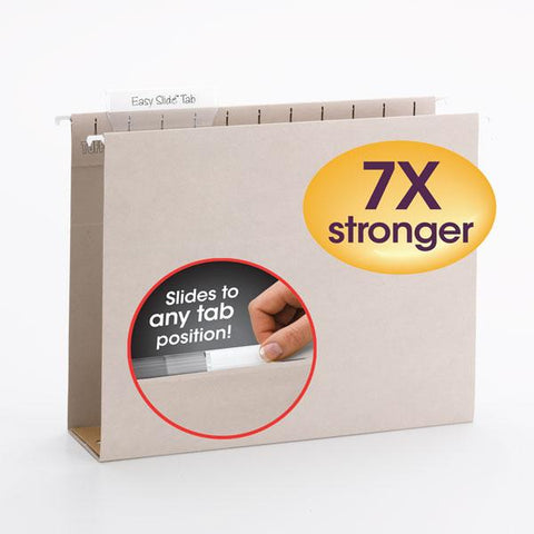 Smead TUFF® Hanging Box Bottom Folder with Easy Slide™ Tab, 3" Expansion, 1/3-Cut Sliding Tab, Letter Size, Steel Gray, 18 Per Box (64241)