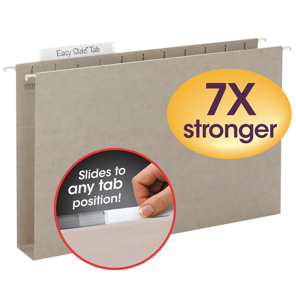 Smead TUFF® Hanging Box Bottom Folder with Easy Slide™ Tab, 2" Expansion, Legal Size, Steel Gray, 18 Per Box (64340)