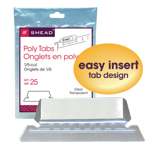 Smead Poly Tab, 1/5-Cut Tab, Clear, 25 per Pack (64600)