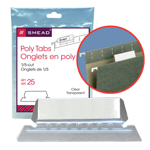 Smead Poly Tab, 1/5-Cut Tab, Clear, 25 per Pack (64600)
