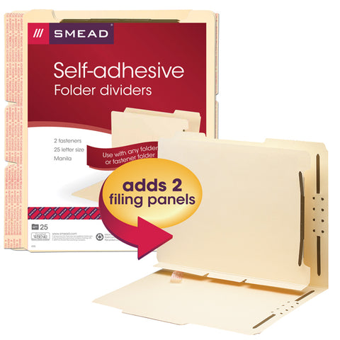 Smead Self-Adhesive Folder Divider, 1" Twin Prong Fastener, Letter Size, Manila, 25 per Pack (68025)