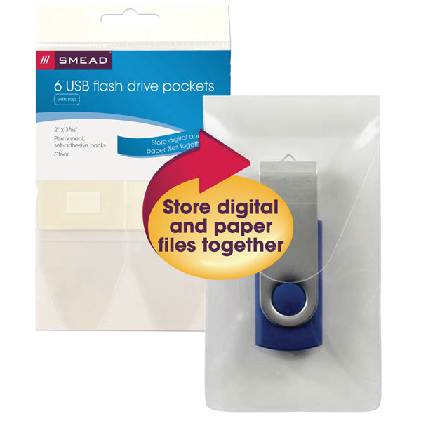 Smead Self-Adhesive Poly USB Flash Drive Pocket, 2"W x 3-9/16"H, Clear 6 per Pack (68150)