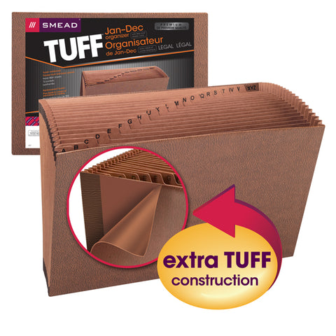 Smead TUFF® Expanding File, Monthly (Jan.-Dec.), 12 Pockets, Flap and Elastic Cord Closure, Legal Size, Redrope-Printed Stock (70390)