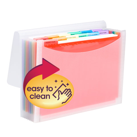 Smead Poly ColorVue™ Expanding File, 12 Dividers, Flap and Cord Closure, Letter Size, Wave Pattern Clear with Rainbow Colored Dividers (70723)