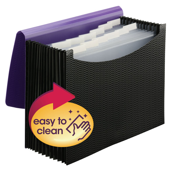 Smead Poly Expanding File, 12 Pockets, Flap and Cord Closure, Letter Size, Purple/Black (70862)