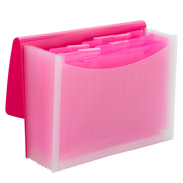 Smead Poly Expanding File, 12 Dividers, Flap and Cord Closure, Letter Size, Wave Pattern Pink/Clear (70864)