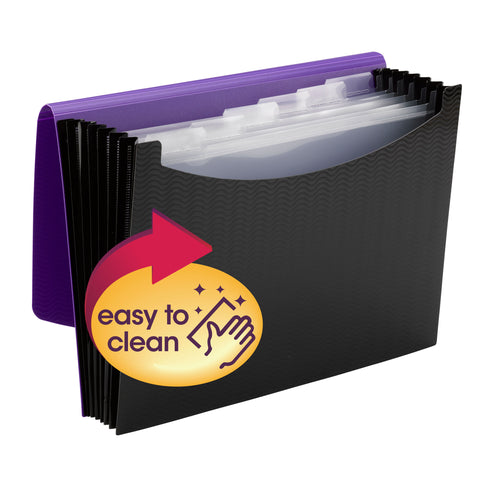Smead Poly Expanding File, 6 Dividers, Flap and Cord Closure, Letter Size, Wave Pattern Purple/Black (70882)