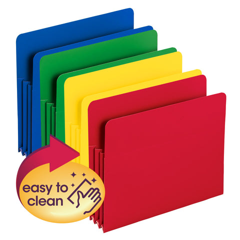 Smead Poly File Pocket, Straight-Cut Tab, 3-1/2" Expansion, Letter Size, Assorted Colors, 4 per Box (73500)