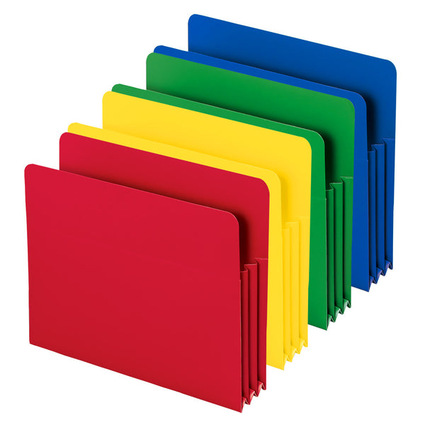 Smead Poly File Pocket, Straight-Cut Tab, 3-1/2" Expansion, Letter Size, Assorted Colors, 4 per Box (73500)