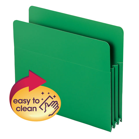 Smead Poly File Pocket, Straight-Cut Tab, 3-1/2" Expansion, Letter Size, Green Pack of 4 (73502)