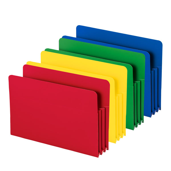 Smead Poly File Pocket, Straight-Cut Tab, 3-1/2" Expansion, Legal Size, Assorted Colors, Pack of 4 (73550)