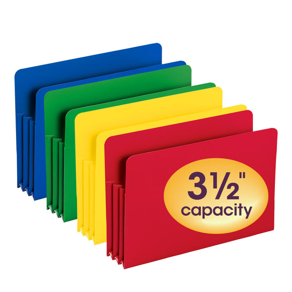 Smead Poly File Pocket, Straight-Cut Tab, 3-1/2" Expansion, Legal Size, Assorted Colors, Pack of 4 (73550)