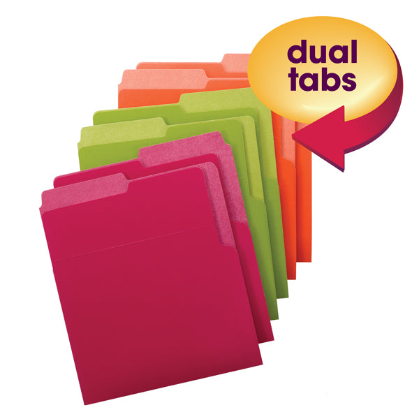Smead Organized Up® Heavyweight Vertical File Folders, Dual Tabs, Letter Size, Bright Tones, 6 per Pack (75406)