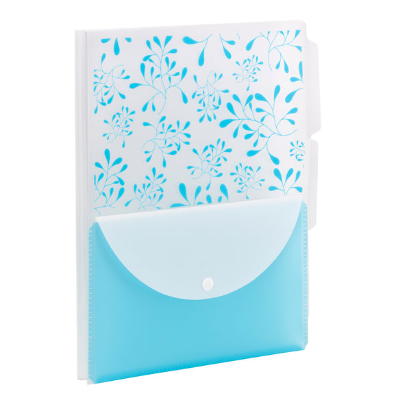 Smead Poly Three-Divider Travel Organizer File, 1/3-Cut Tab, Letter Size, Teal/White, 1 per Pack (85734)