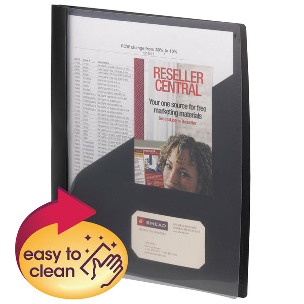 Smead Clear Front Poly Report Cover, 3 Tang-style Fasteners, Up to 25 Sheets, Letter Size, Black, 5 per Pack (86010)