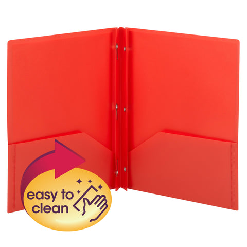 Smead Poly Two-Pocket Folder, Tang-style Fastener, Letter Size, Red, 25 per Box (87727)