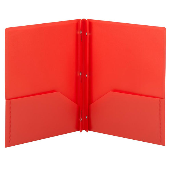 Smead Poly Two-Pocket Folder with Tang Style Fasteners, Letter Size, Red, 3 per Pack (87730)