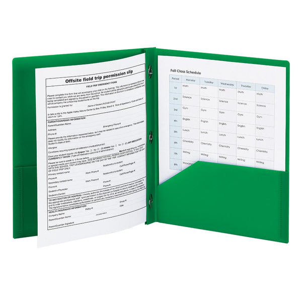 Smead Poly Two-Pocket Folder with Tang Style Fasteners, Letter Size, Green, 3 per Pack (87732)