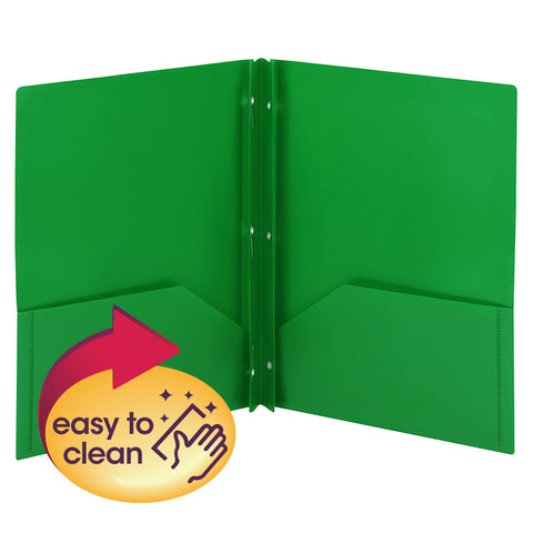 Smead Poly Two-Pocket Folder with Tang Style Fasteners, Letter Size, Green, 3 per Pack (87732)