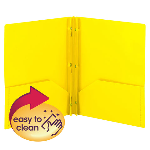 Smead Poly Two-Pocket Folder with Tang Style Fasteners, Letter Size, Yellow, 3 per Pack (87733)