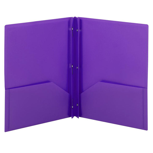 Smead Poly Two-Pocket Folder with Tang Style Fasteners, Letter Size, Purple, 3 per Pack (87734)