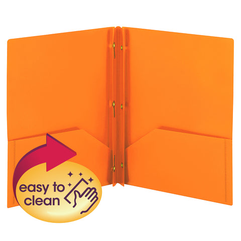 Smead Poly Two-Pocket Folder with Tang Style Fasteners, Letter Size, Orange, 3 per Pack (87735)