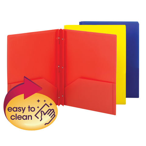 Smead Poly Two-Pocket Folder with Tang Style Fasteners, Letter Size, Assorted Colors, 3 per Pack (87738)