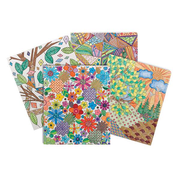 Smead Two-Pocket Coloring Folder, Floral-nature-birds and geometric designs, Letter Size, 4 per pack (87911)