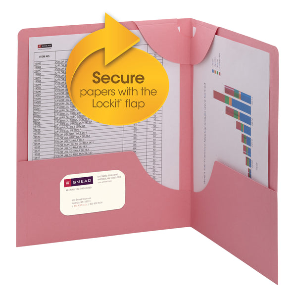 Smead Lockit® Two-Pocket Folder, Letter Size, Dark Pink, 6 per Pack (87940)