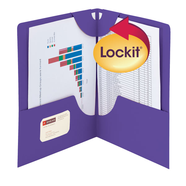 Smead Lockit® Two-Pocket Folder, Letter Size, Purple, 25 per Box (87943)