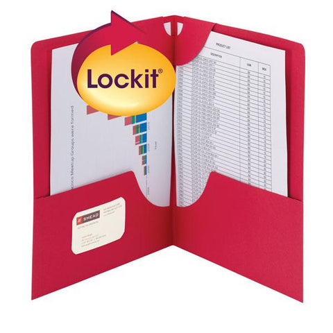 Smead Lockit® Two-Pocket File Folder, Letter Size, Red, 25 per Box (87980)