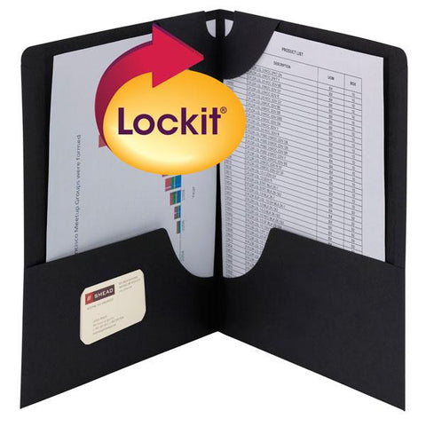 Smead Lockit® Two-Pocket File Folder, Letter Size, Black, 25 per Box (87981)
