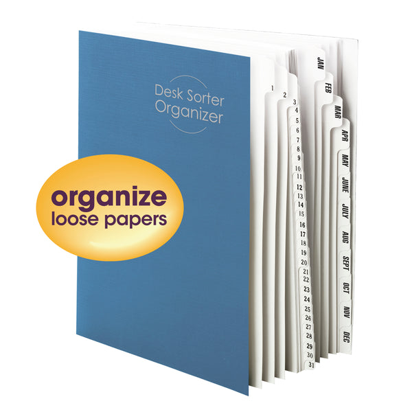 Smead Desk File/Sorter, Daily (1-31) and Monthly (Jan.-Dec.), 43 Dividers, Letter Size, Blue (89235)