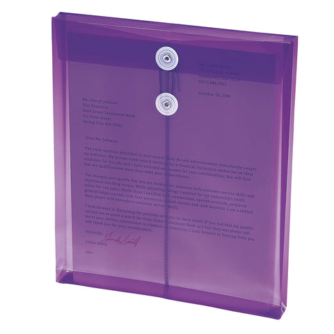 Smead Poly Envelope, 1-1/4" Expansion, String-Tie Closure, Top Load, Letter Size, Purple, 5-Pack (89544)