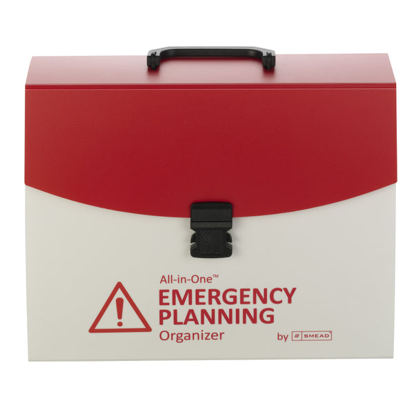 Smead All-in-One™ Emergency Planning Organizer, 12 Pockets, Letter Size, Latch Closure, Poly White/Red (92011)