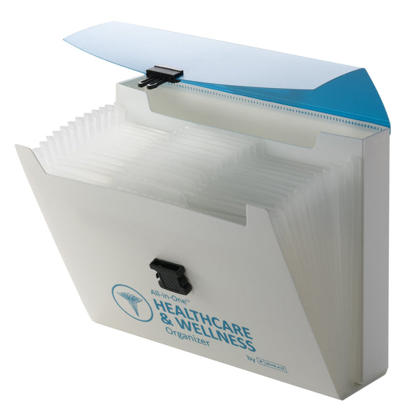 Smead All-in-One™ Healthcare & Wellness Organizer, 12 Pockets, Letter Size, Latch Closure, Poly White/Teal (92012)