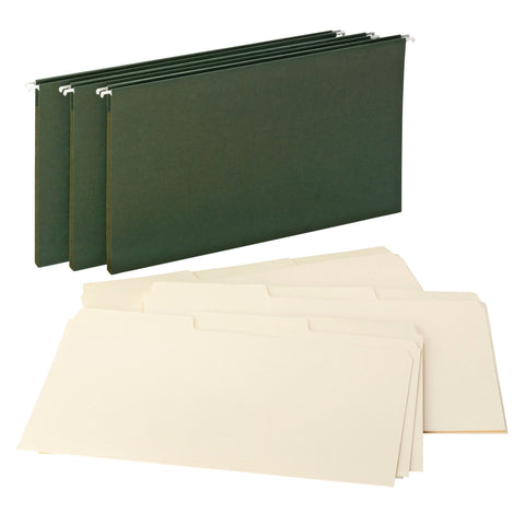 Smead Reveal Hanging Folders with SuperTab® Folders Kit, 1/2" Expansion, 1/3-Cut Oversized Tabs, Legal Size, Green/Manila (92017)