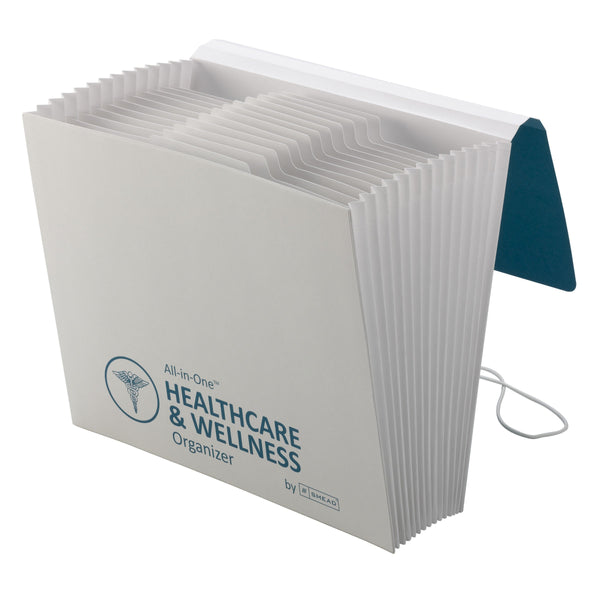 Smead All-in-One™ Healthcare & Wellness Organizer, 12 Pockets, Letter Size, Flap with Elastic Closure, White/Teal (92070)