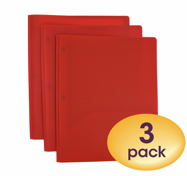 Smead Poly Two-Pocket Folder with Tang Style Fasteners, Letter Size, Red, 3 per Pack (87730)