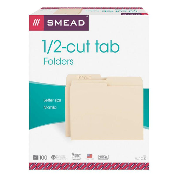 Smead Folder,  1/2-Cut Tab, Letter Size, Manila, 100 per Box (10320)