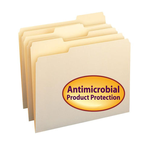 Smead File Folder with Antimicrobial Product Protection, 1/3-Cut Tab, Letter Size, Manila, 100 per Box (10338)