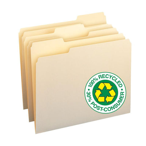 Smead 100% Recycled File Folders, 1/3-Cut Tab, Letter Size, Manila, 100 Per Box (10339)